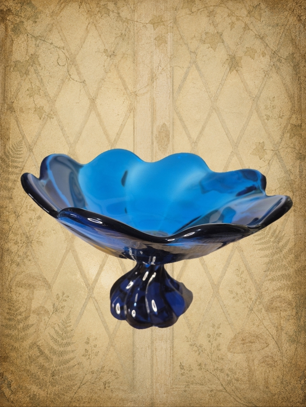 VIKING Vintage Blue Glass Pedestal Bowl